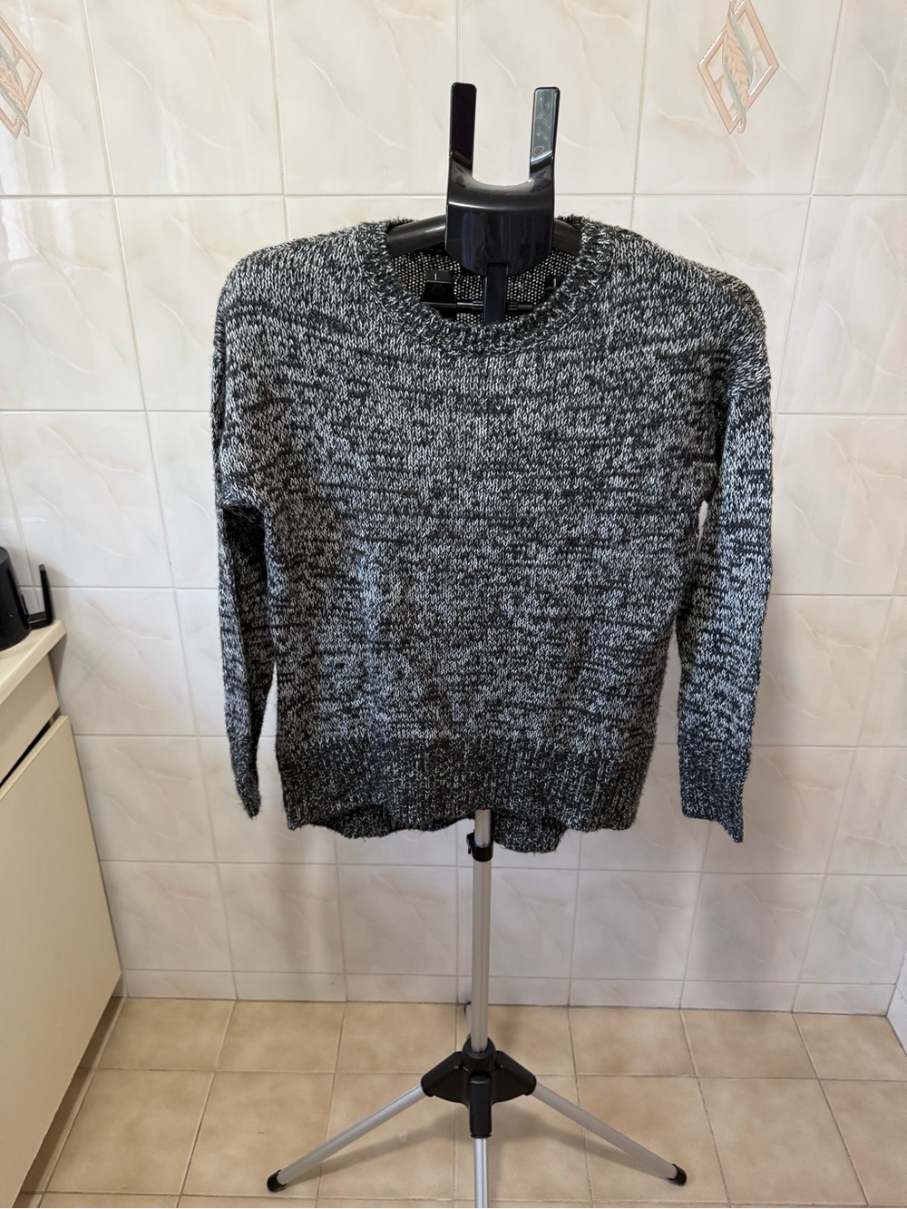 New Look  Black & White Marled Crew Sweater